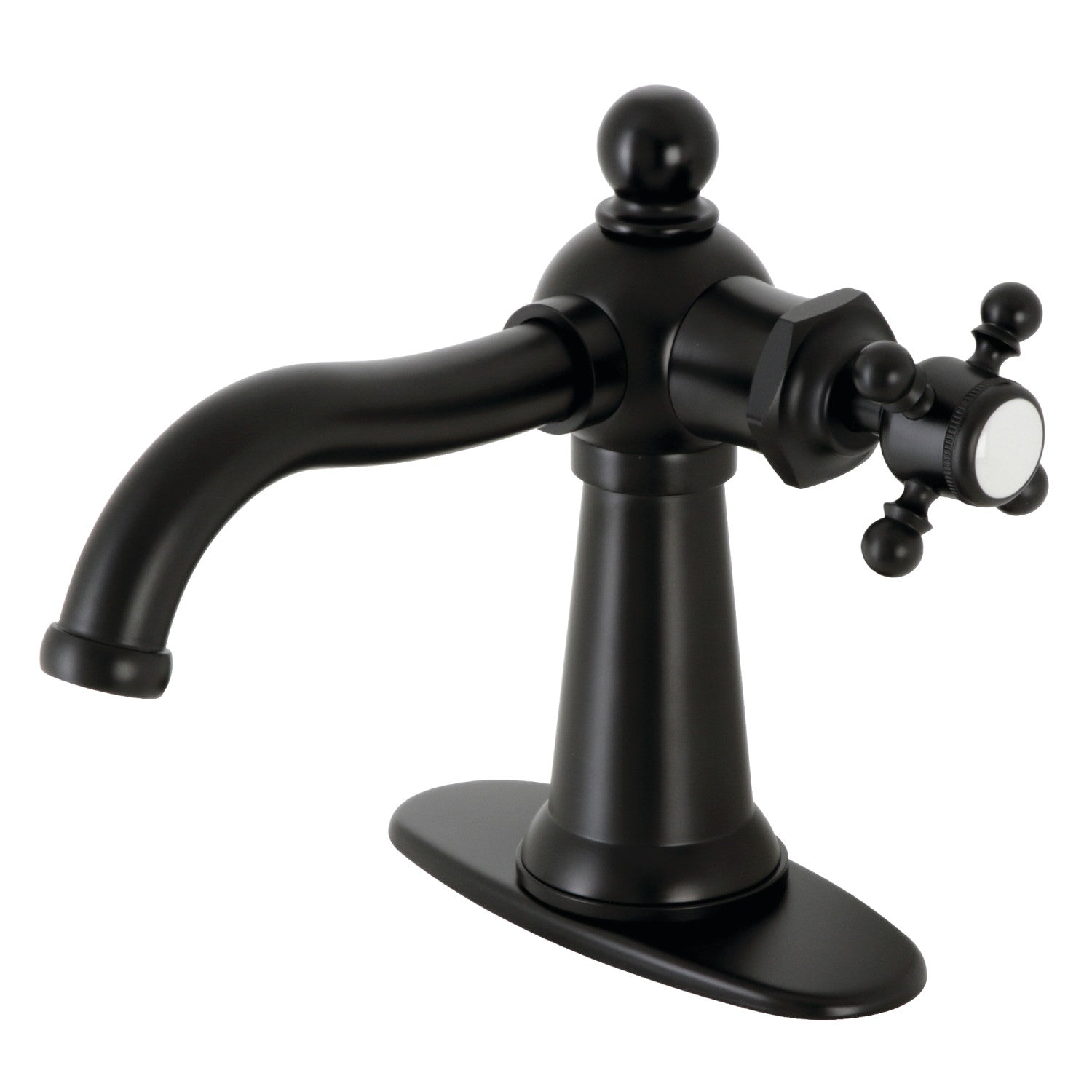 Kingston Heirloom KSD154BXMB - Nautical One-Handle 1-Hole Bathroom Faucet with Deck Plate and Push Pop-Up Drain, Matte Black — image 1